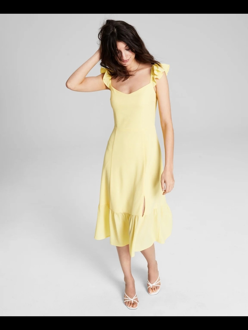 Sunny Yellow Ruffle-Sleeve Midi Dress - Women's